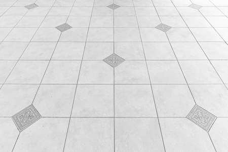 Perspective View Monotone white Brick Stone Pavement on The Ground for Street Roadの写真素材