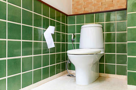 White ceramic toilet in a classic toiletの写真素材