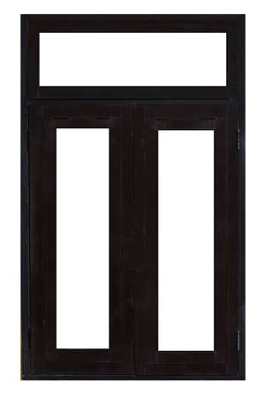 Vintage black painted wooden window frame isolsted on a white backgroundの写真素材