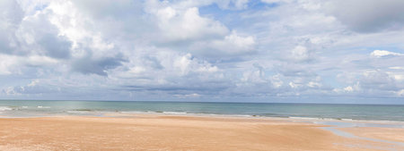 Tropical paradise beach with white sand shore, coast for travel tourism wide panorama background. Luxury vacation and holiday banner, tropical beach ocean seascape. Beautiful beach nature designの写真素材