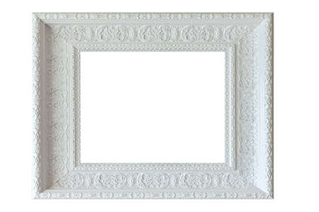 White carved wooden frame isolated on a white backgroundの写真素材