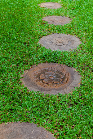 Brown smooth granite slabs for garden pathsの写真素材