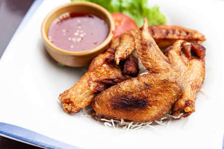 Appetizers, Fried Chicken Wings with Chili Sauceの写真素材