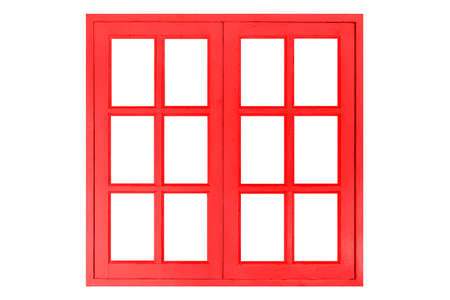 Vintage red painted wooden window frame isolated on a white backgroundの写真素材
