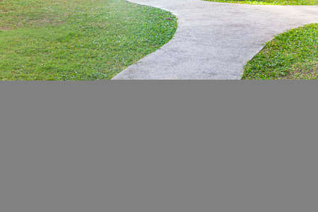 Long concrete walkway in the summer green gardenの写真素材