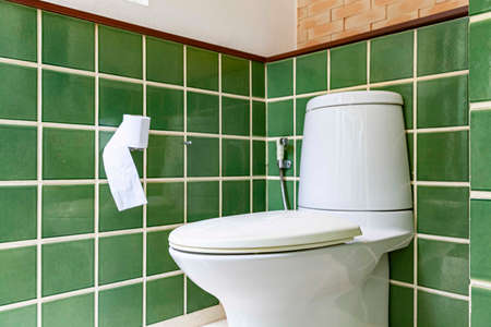 White ceramic toilet in a classic toiletの写真素材