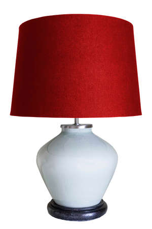 Light red ceramic table lamp isolated on a white backgroundの写真素材