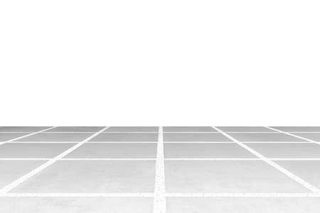 Perspective View Monotone white Brick Stone Pavement on The Ground for Street Road and white backgroundの写真素材