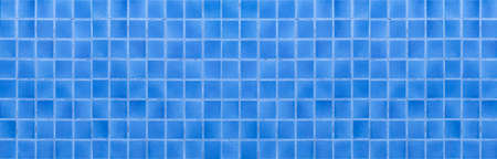 Panorama of Blue Glazed Swimming Pool Floor Tiles texture and background seamlessの写真素材
