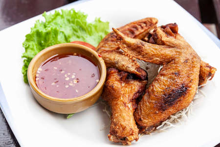 Appetizers, Fried Chicken Wings with Chili Sauceの写真素材