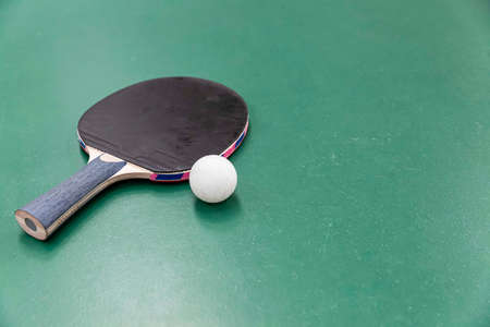 Close - up of empty green wooden table tennisの写真素材