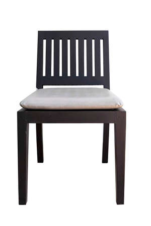 Dark brown wooden chairs and reddish brown fabric cushions isolated on a white backgroundの写真素材
