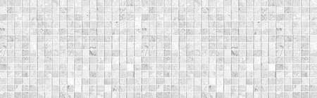 Panorama of Vintage white mosaic kitchen wall pattern and background seamlessの写真素材