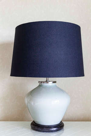 Ceramic table lamp blue in the bedroom at homeの写真素材