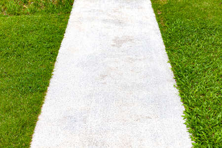 Long concrete walkway in the summer green gardenの写真素材