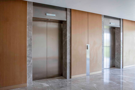 The entrance hall of the elevator in a modern buildingの写真素材