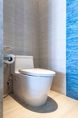 White ceramic toilet in a classic toiletの写真素材