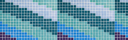 Panorama of Vintage blue mosaic kitchen wall pattern and background seamless