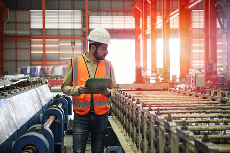 Engineer or factory worker using digital tablet to check the quality of the product in the factory.