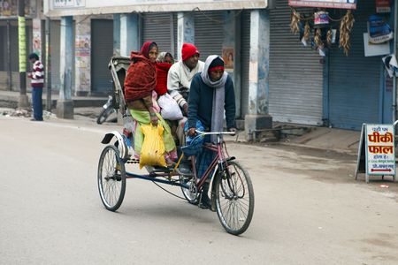Varanasi,India - January 2,2010 : Rickshaw in Varanasi, the rickshaw is the most widely used means of transport and cheaper in Indiaのeditorial素材