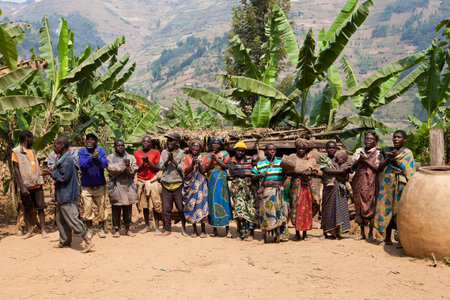 UGANDA - AUGUST 22: Pygmy of ethnic dancing, the Pygmies of Uganda live in villages practically held...