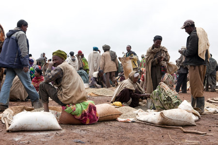 gasena, ethiopia, august 2, 2011: market scene, gasena weekly market brings together various ethnic...