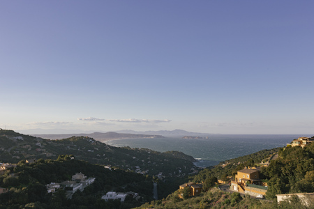 Sunset view from the mountains around Begur, Costa Bravaの写真素材