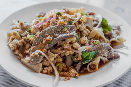 Thai Spicy minced meat salad.の写真素材