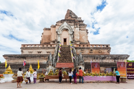 Chiang Mai Thailand June 13 identified People pay homage to a Buddha with flowers.のeditorial素材