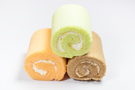 Sweet roll cake isolated on whiteの写真素材