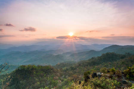 Beautiful sunrise in the mountains landscapeの写真素材