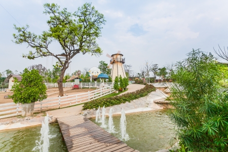 Wind turbines in a coffee shop in Lampang Thailand の写真素材