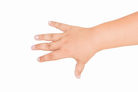 isolated boy hand shows the number fiveの写真素材