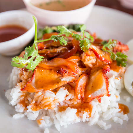 Crispy roasted belly pork and riceの写真素材