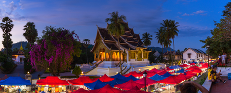 The night souvenir market in front of National museum of Luang Prabang, Laos.のeditorial素材