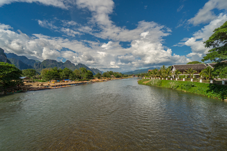 Landscape and nam song river in Vang vieng, Laos.の写真素材