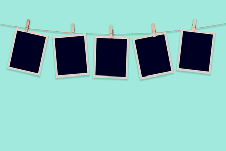 Five instant photo on pastel color background, Vintage toned.の写真素材