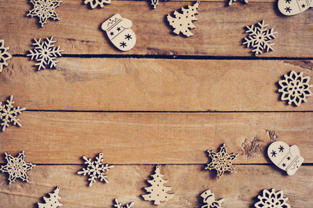 Christmas decoration on wood background with copy space.の写真素材
