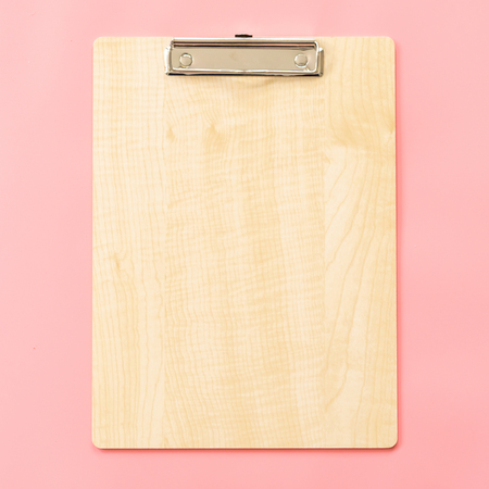 Blank clipboard wooden mock up on pink pastel color backgroundの写真素材