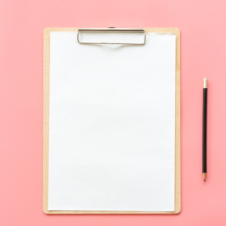 Blank clipboard and pencil mock up on pink pastel color backgroundの写真素材