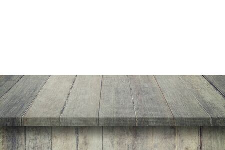 Empty wood table on isolate white background and display montage with copy space for product.の写真素材