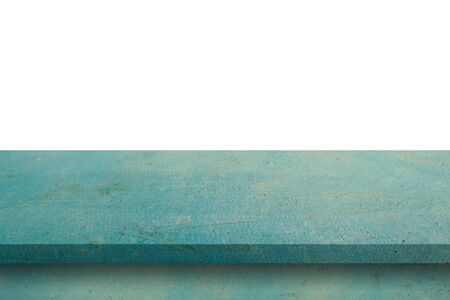 Empty blue wood table on isolate white background and display montage with copy space for product.の写真素材