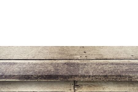 Empty wood table on isolate white background and display montage with copy space for product.の写真素材