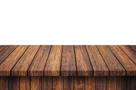 Empty wood table on isolate white background and display montage with copy space for product.の写真素材