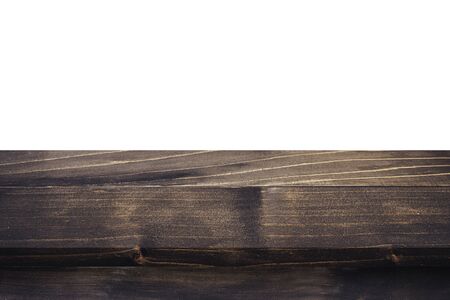 Empty wood table on isolate white background and display montage with copy space for product.の写真素材