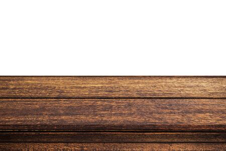 Empty wood table on isolate white background and display montage with copy space for product.の写真素材
