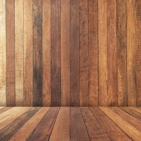 Wooden brown perspective texture and background with space, display montage for product.の写真素材