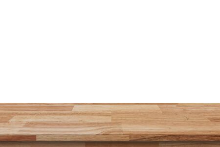 Empty wood table on isolate white background and display montage with copy space for product.の写真素材