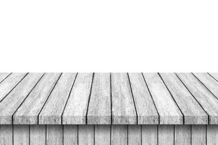 Empty wood table on isolate white background and display montage with copy space for product.の写真素材