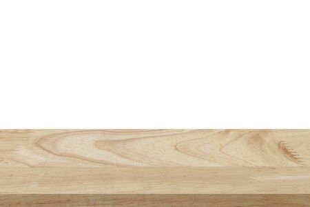 Empty wood table on isolate white background and display montage with copy space for product.の写真素材